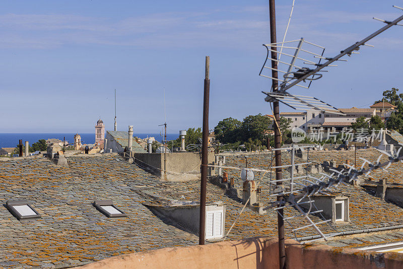 roof tops and towers of the Église Saint-Jean-Baptiste de Bastia in the city center of Bastia